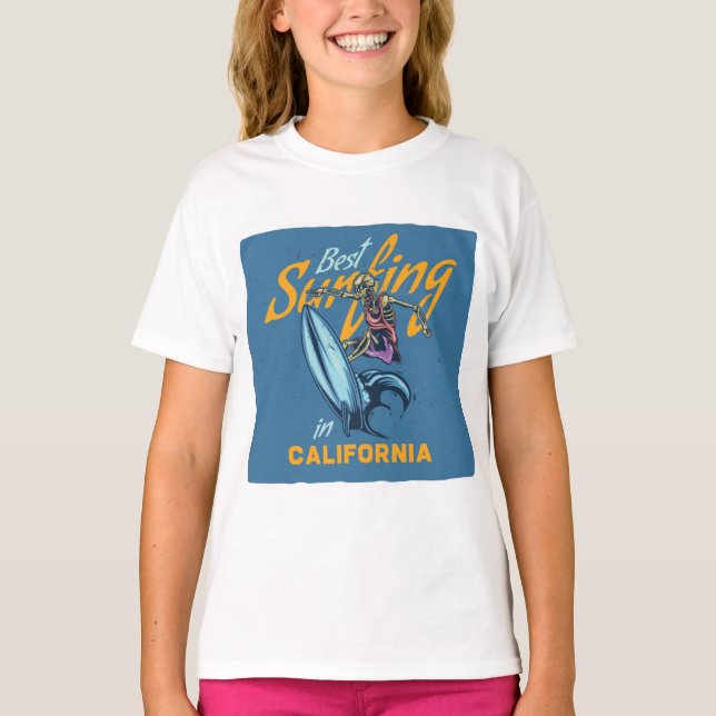 Camiseta Vintage Skeleton surfing California Beach (Frente)