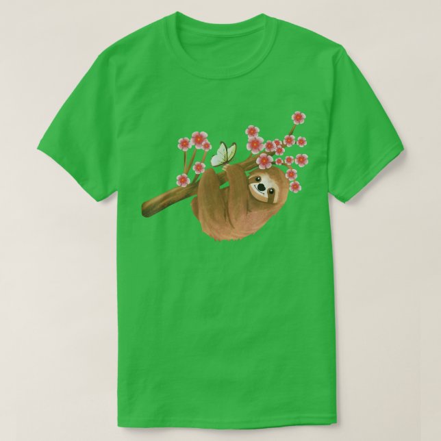 Camiseta Vintage Sloth Gift Japanese Cherry Blossom Flower  (Frente do Design)