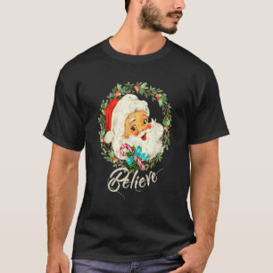 Camiseta Vintage Snow And Santa Claus Merry Christmas Belie