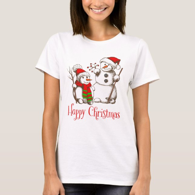 Camiseta Vintage Snowman Natal e Feliz Natal (Frente)