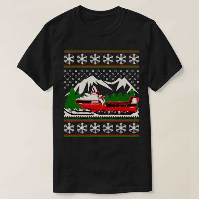 Camiseta Vintage Snowmobile Ugly Christmas Sweater (Frente do Design)