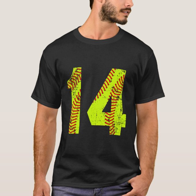 Camiseta Vintage Softball 14 Jersey Number (Frente)