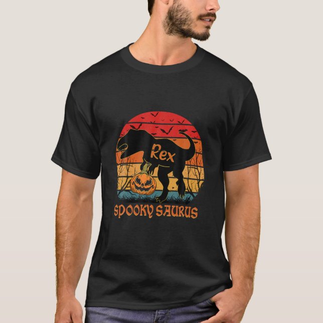 Camiseta Vintage Spookysaurus Rex Dinosaur Halloween Pumpki (Frente)