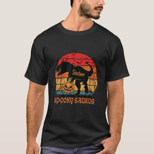 Camiseta Vintage Spookysaurus Sister Rex Dinossaur Hallowee (Frente)