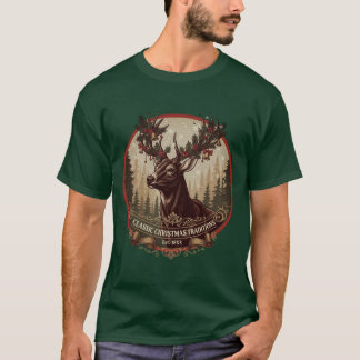 Camiseta Vintage Stag Christmas T-Shirt Design with Holly 