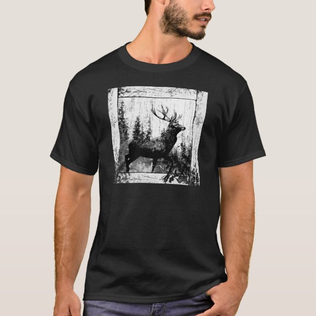 Camiseta Vintage Stag Deer Black White Animal (Frente)