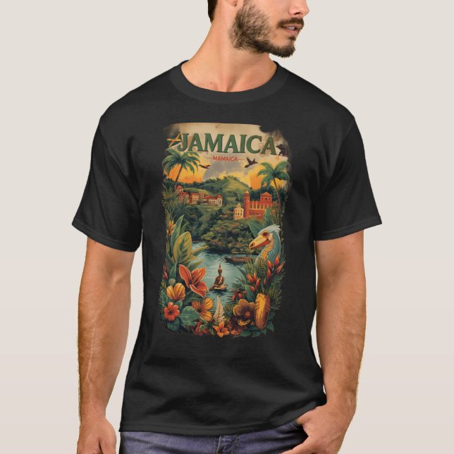 Camiseta Vintage Style Jamaica Travel Illustration (Frente)