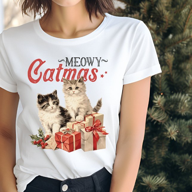 Camiseta Vintage Style Meowy Catmas Natal (Criador carregado)