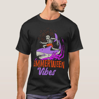 Camiseta Vintage Summerween Vibes Skeleton Riding a Shark