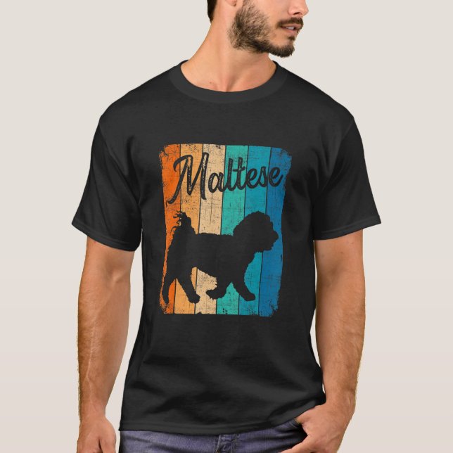 Camiseta Vintage Sunset Maltês Cachorro Pet Proprietário (Frente)