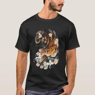 Camiseta Vintage Tigre Japonês Tradicional Asian Cherry Bl