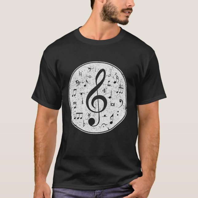 Camiseta Vintage Treble Clef Music Notes Design (Frente)