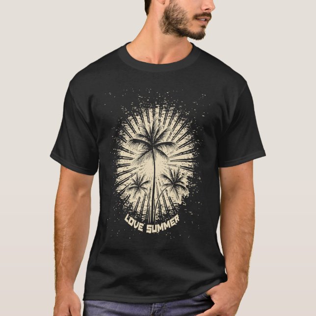 Camiseta Vintage Tropical Distante - Sunset com Palma (Frente)
