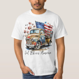 Camiseta Vintage Truck American Flag 4 de julho Patriótico