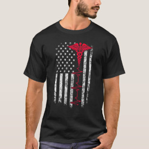 Camiseta Vintage U Americano Flag Nurselife Stethoscope Nur