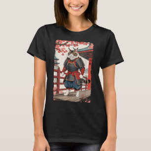 Camiseta Vintage Ukiyo-e Samurai Cat. Kimono Sumi-e Ninja