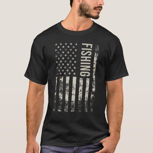 Camiseta Vintage US American Flag Fishing (Frente)