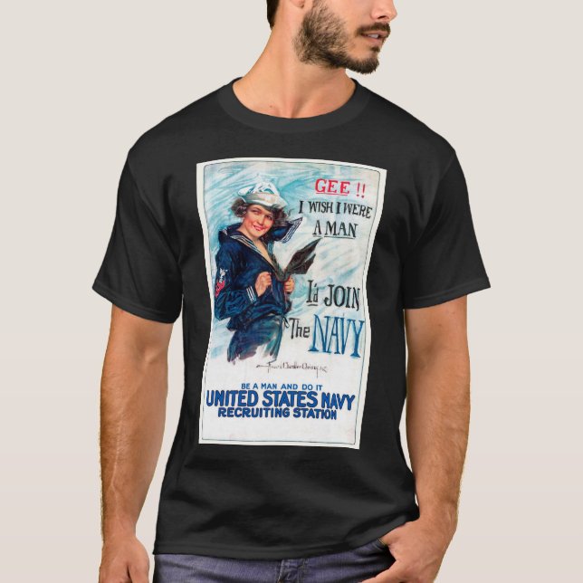 Camiseta Vintage US Marinho reeruindo poster (Frente)