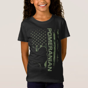 Camiseta Vintage USA American Camo Flag Pomeranian Dog Pom