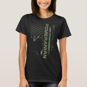 Camiseta Vintage USA American Camo Flag Pomeranian Dog Pom