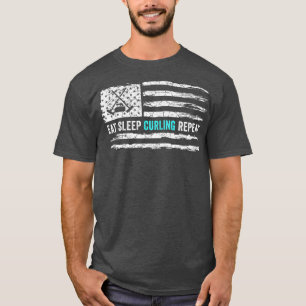 Camiseta Vintage USA American Flag Eat Sleep Curling
