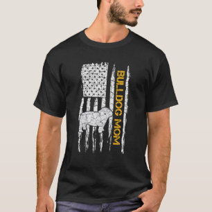 Camiseta Vintage USA Flag American English Buldogue Dog Mãe