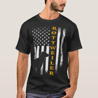 Camiseta Vintage Usa Rottweiler Cão Silhouette American Fla
