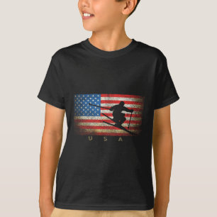 Camiseta Vintage Usa Skiing American Flag Clica Mulheres Me