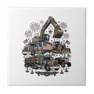 Camiseta Vintage Veículos de Construção Patriótica