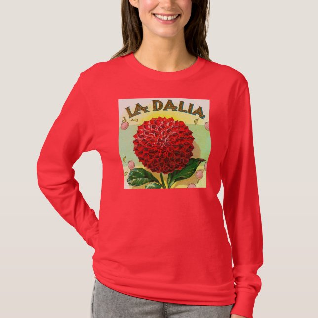 Camiseta Vintage vermelho da dália (Frente)