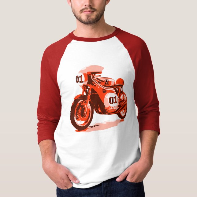 Camiseta Vintage vermelho que compete a motocicleta (Frente)