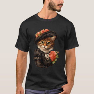 Camiseta Vintage Victorian Cat Amante Adequado Clássica Dr.
