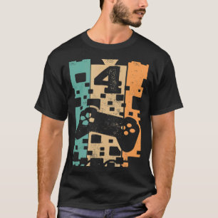 Camiseta Vintage Video Gamer Nível 4 Desbloqueado 4º Aniver
