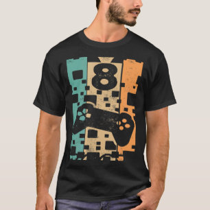 Camiseta Vintage Video Gamer Nível 8 Desbloqueado 8º aniver