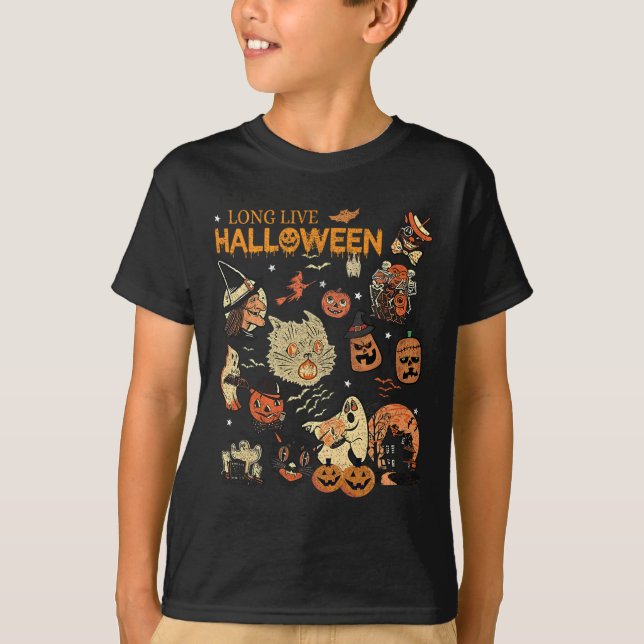 Camiseta Vintage Vintage Pumpkin Witch Ghost Black C (Frente)