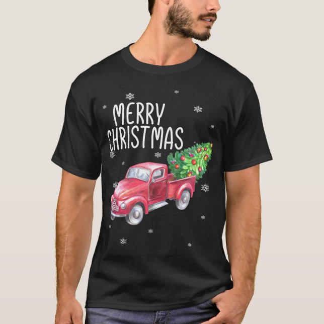 Camiseta Vintage Wagon,Truck Tree Feliz Natal Pajama (Frente)