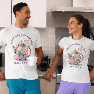 Camiseta Vintage Watercolor Floral Teapot National Hot Tea
