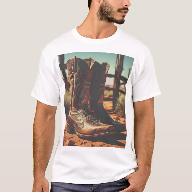 Camiseta Vintage Western Cowboy Boots T-Shirt (Frente)