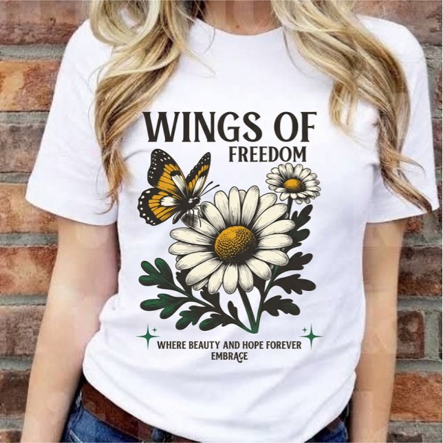 Camiseta Vintage Wings of Freedom Butterfly Daisy flower  (Criador carregado)