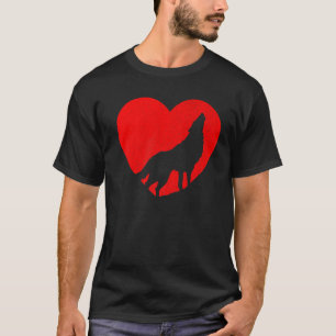 Camiseta Vintage Wolf Red Heart Animal Dia de os namorados