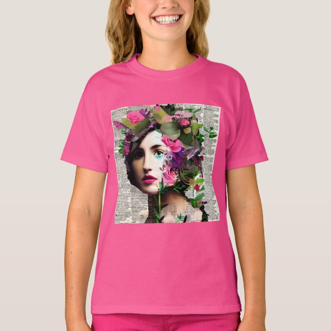 Camiseta Vintage Woman Paper Collage Art (Frente)
