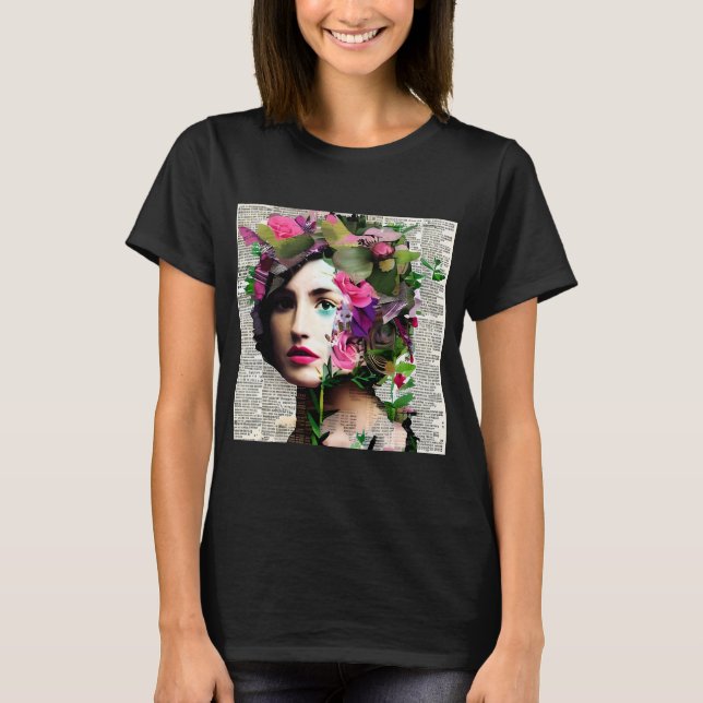 Camiseta Vintage Woman Paper Collage Art (Frente)