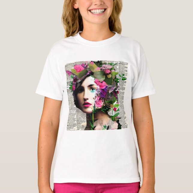 Camiseta Vintage Woman Paper Collage Art (Frente)