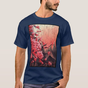 Camiseta Vintage Woodblock Cherry Blossom Japonês Sakura F