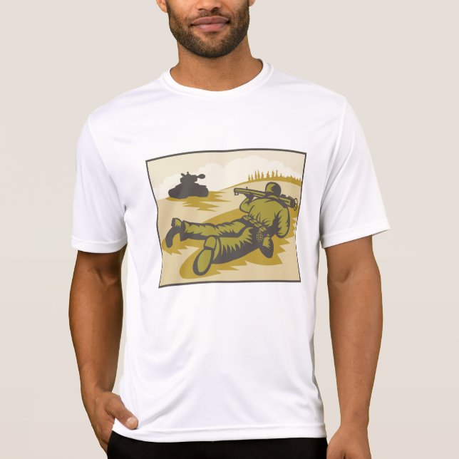 Camiseta Vintage WW2 Bazooka Soldier and Tank (Frente)
