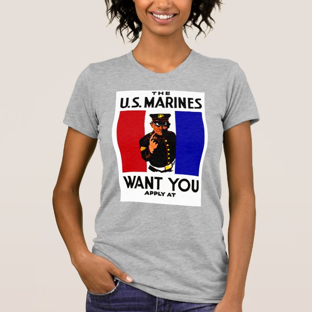 Camiseta Vintage WWI Poster de Recrutamento Marinho (Frente)