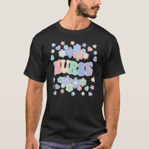 Camiseta Vintagem De Enfermeiro-Retro, Flores, Corações, Es