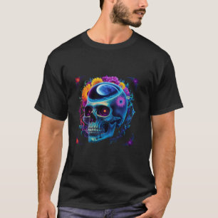 Camiseta Vintagem Floral Crânio Dia das Bruxas Dia do Morto