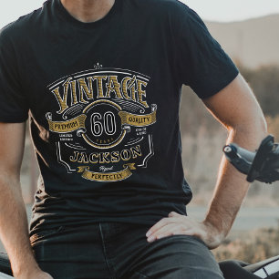 Camiseta Vintagem Preta E Dourada Idade Para Perfeição Aniv