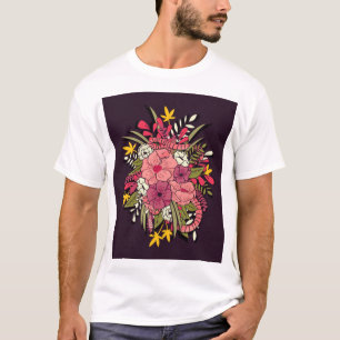 Camiseta Vintagem Tropical de Cobras da Selva Floral